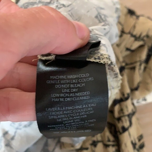 Maeve Anthropologie Striped Pattern Print Half Button Down Blouse Tan Black XS - Picture 9 of 12